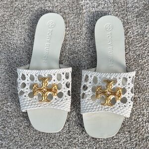 Tory Burch Cream and Gold Slide Sandals
